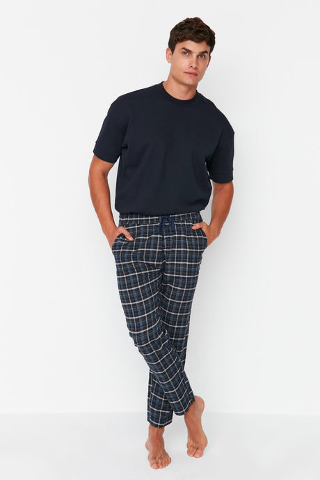 Men's Navy Burgundy Plaid Regular Fit Woven Sleepwear Pants Tmnaw23pj00014