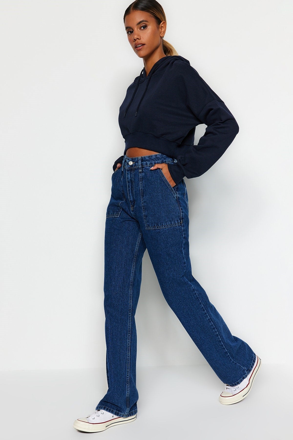 Black Pocket Detailed High Waist Wide Leg Jeans Twoaw22je0595