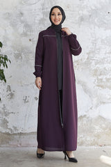 Milena Biye Detail Belted Abaya - Plum Ms00tz7035