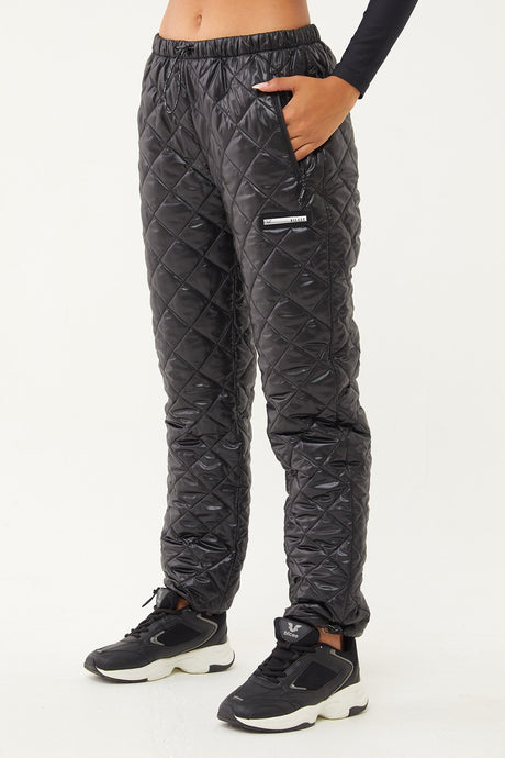 Women's Shiny Black Quilted Winter Zipper Pocket Outdoor Snow Pants 1563 Tb23wl05w1563-1