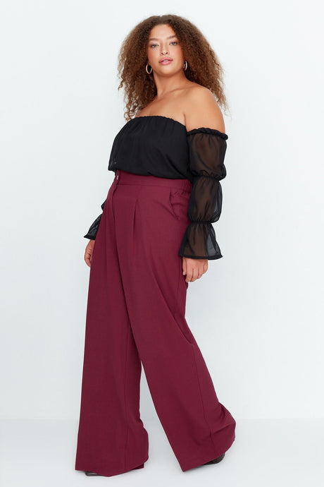 Black High Waist Pleated Woven Pants Tbbss22pl0448