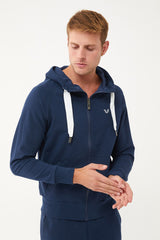 Men's Navy Organic Cotton Pocket Zipper Hooded Casual And Sports Tracksuit Top 0802 Tb23my06s0802-1