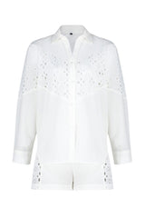 White Woven Embroidered 100% Cotton Shirt Shorts Suit Tbess24au00029