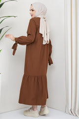 Tie Up Sleeveless Dress Brown 2081