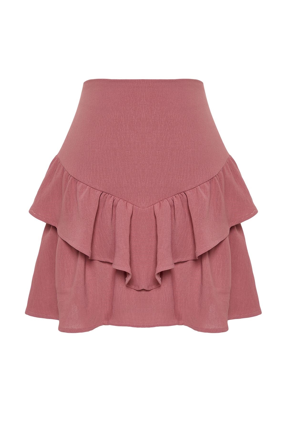 Dusty Rose Skirt Ruffle Mini Size Woven Skirt Twoss24et00116