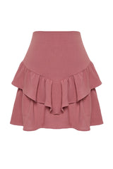 Dusty Rose Skirt Ruffle Mini Size Woven Skirt Twoss24et00116