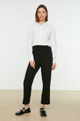 Black Waist Elastic Rib Detailed Straight Cut Woven Pants Tctss21pl0570