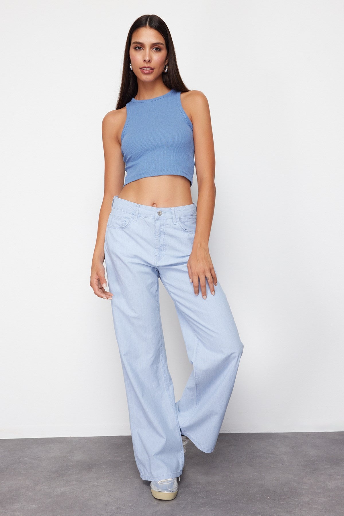 Light Blue High Waist Wide Leg Jeans Twoss24je00274