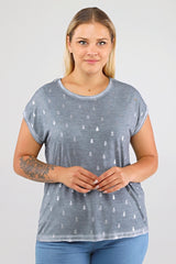 Spade Print Back Lace Oil Wash T-shirt-misty Fog Pra-1668864-905768