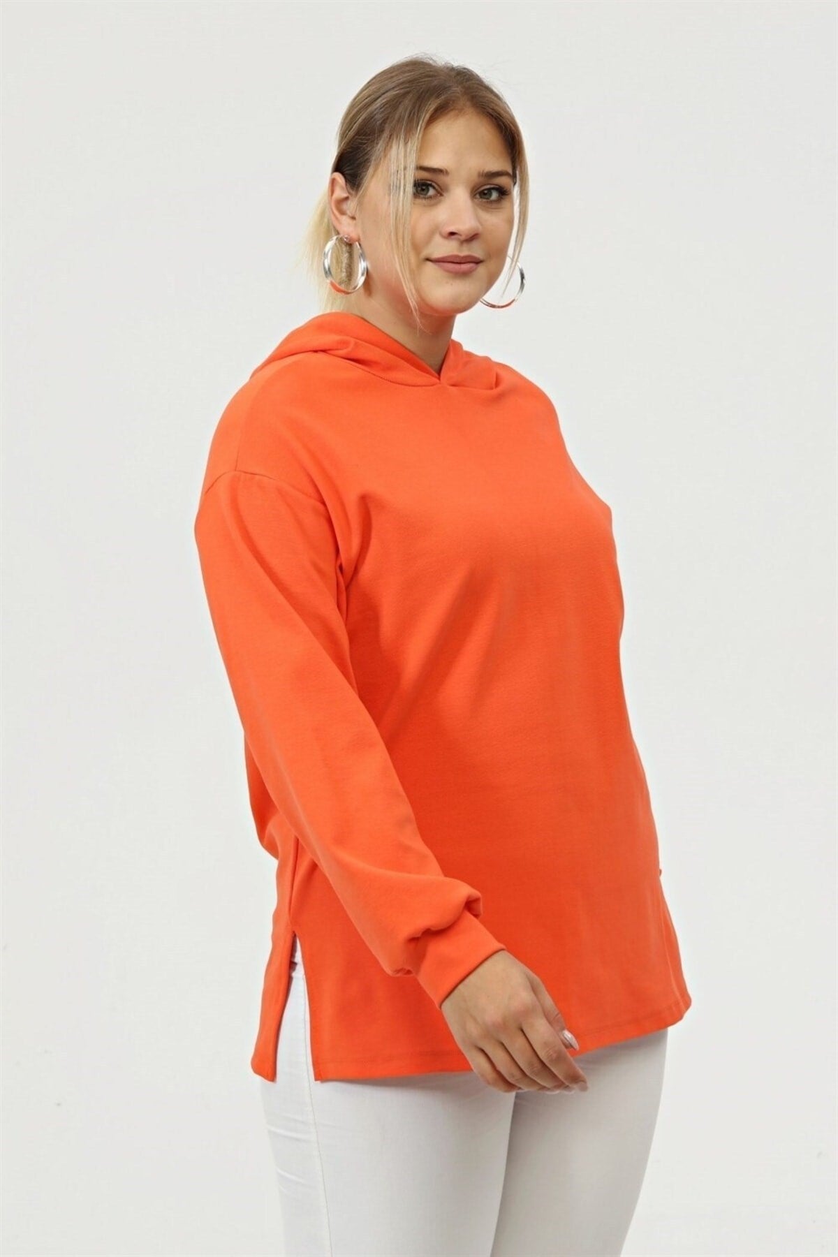 Hooded Ribbed Ribbed Sweat-orange Sea-sw2119