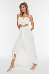 Bridal Ecru Maxi Woven Ruffle Skirt Tbess19wv0004