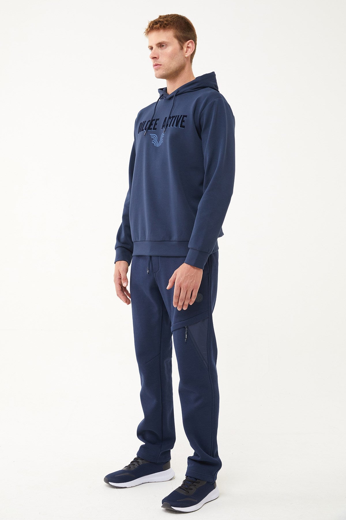 Men's Navy Blue Front Flock Printed Hooded Pocket Casual And Sports Sweatshirt 1541 Tb23ml11w1541-1