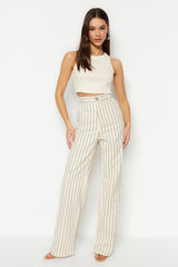 Multi Color Striped High Waist Wide Leg Jeans Twoss23je00247