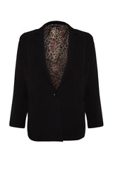 Black Leopard Lining Detailed Blazer Woven Jacket Tbbss22ce0195