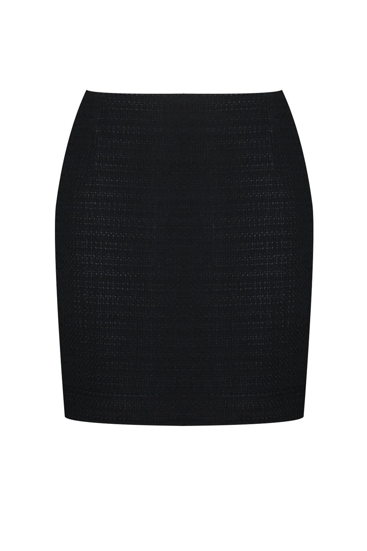 Black Basic Tweed Fabric Mini Woven Skirt Twoaw24et00273