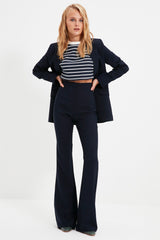 Navy Blue Spanish Leg Flare Woven Pants Tofaw19bb0581