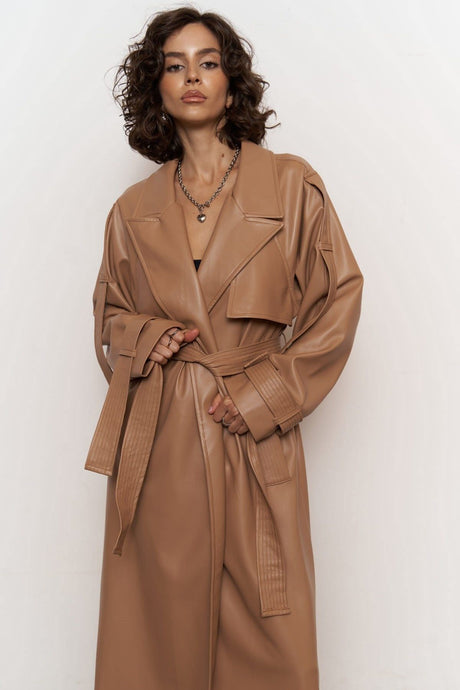 Mai Collection Layton Beige Leather Trench Coat 1392