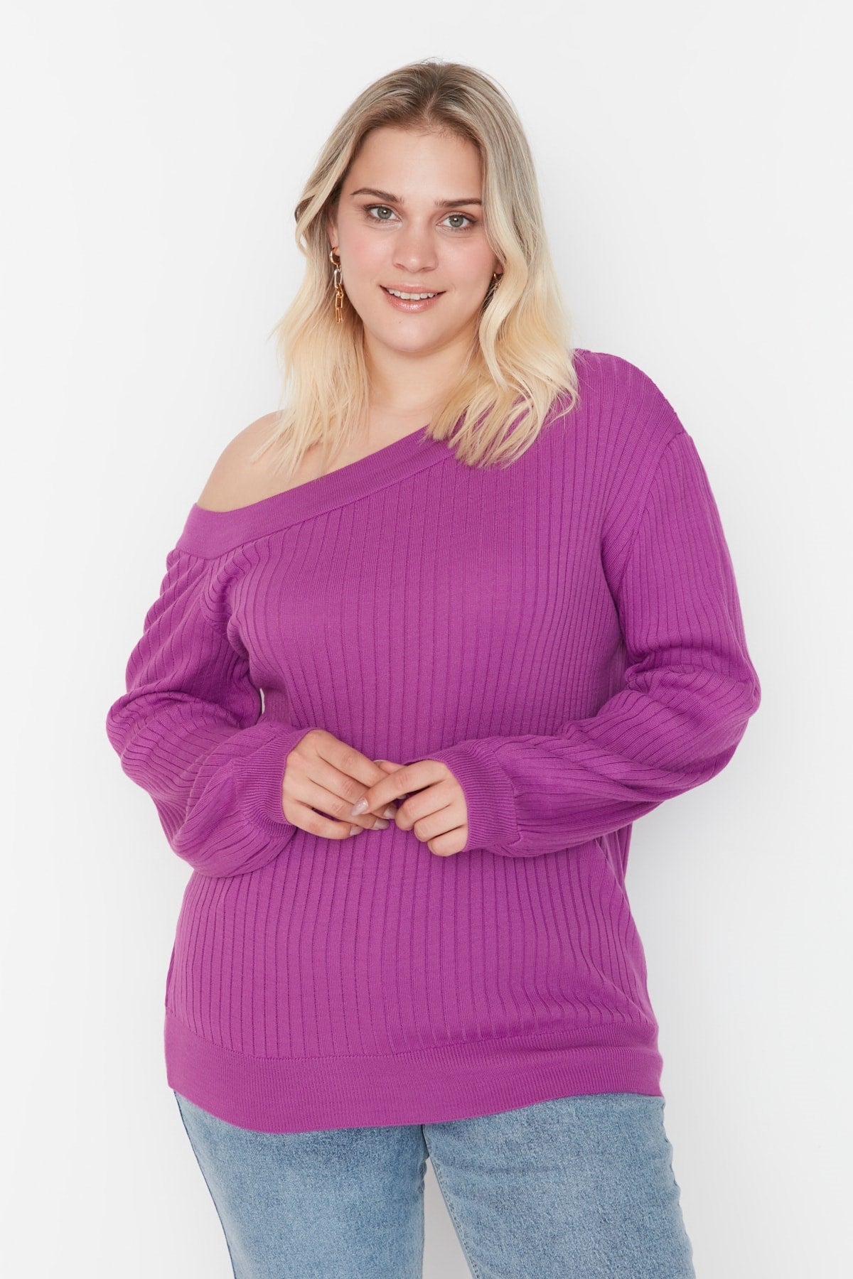 Purple Boat Neck Knitwear Sweater Tbbaw23an00001