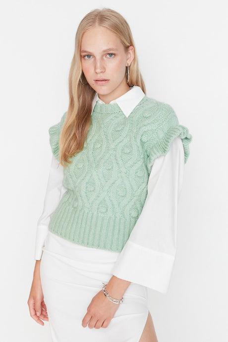 Mint Crop Soft Textured Knitwear Sweater Twoaw23sv00129