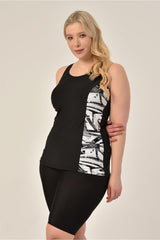 Women's Black Striped Plus Size Shorts Tankini 16169381