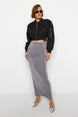 Navy Blue Premium Shiny Finish And Soft Textured Draped Maxi Knit Skirt Twoaw24et00090