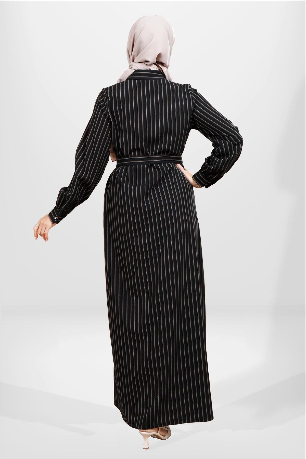 5559 Grey Striped Burkini Winter Dress T24elbk5559