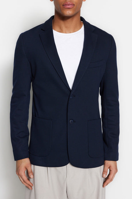 Navy Blue Men's Slim Fit Double Pocket Blazer Tmnaw23ce00014