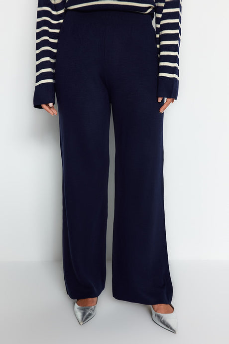 Navy Striped Collar Drawstring Detailed Sweatshirt-pants Knitwear Bottom-top Suit Tctaw24us00080