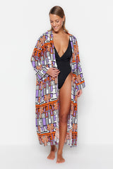 Underwater Pattern Belted Maxi Woven Kimono&kaftan Tbess23km00037