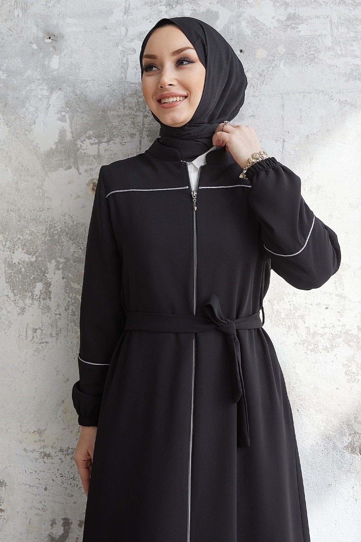 Milena Biye Detail Belted Abaya - Plum Ms00tz7035