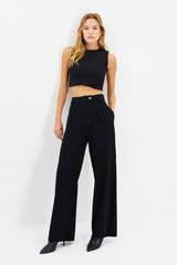 Black Wide Leg Wide Leg Woven Pants Twoaw22pl0263