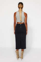 Black Stitching Detailed Midi Pencil Denim Skirt Twoaw24et00057