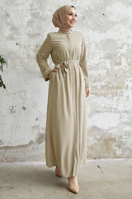 Salvia Wavy Sleeve Patterned Abaya - Brown Ms00tz74538