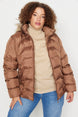 Brown Hooded Fur Detailed Coat Tbbaw23aw00007