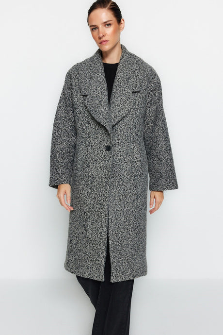 Anthracite Oversize Wide Cut Long Woolen Cashmere Coat Twoaw23kb00168