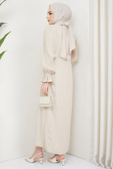 Aerobin Dress Beige With Pleated Sleeves 2129