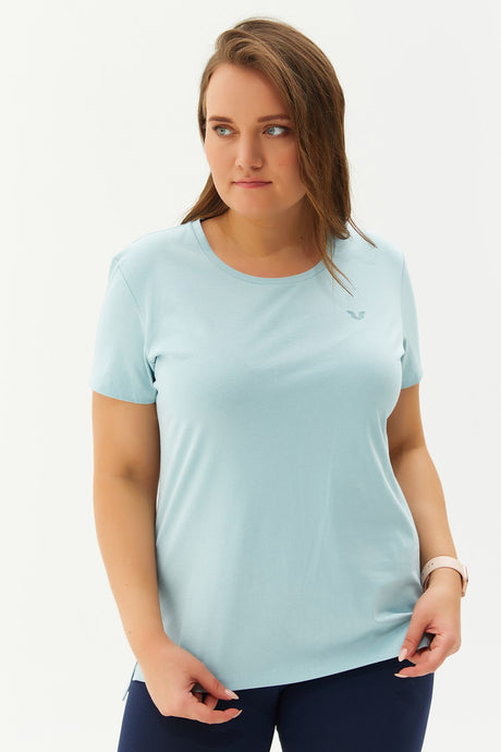 Women's Cream Plus Size 100% Cotton Crew Neck Back Long Basic Short Sleeve Sports Casual T-shirt 010