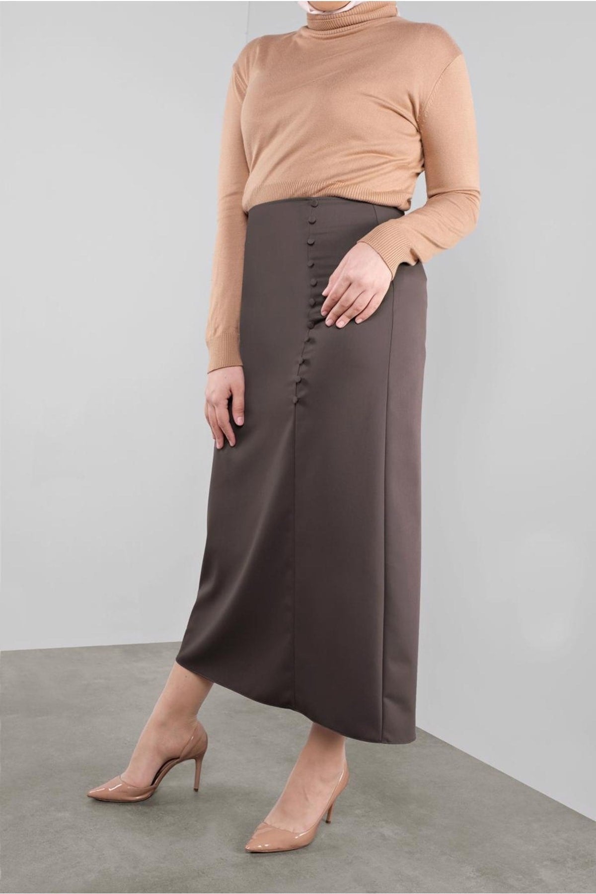 Women's Mink Button Detailed Classic Skirt 60125 22ketktr60125