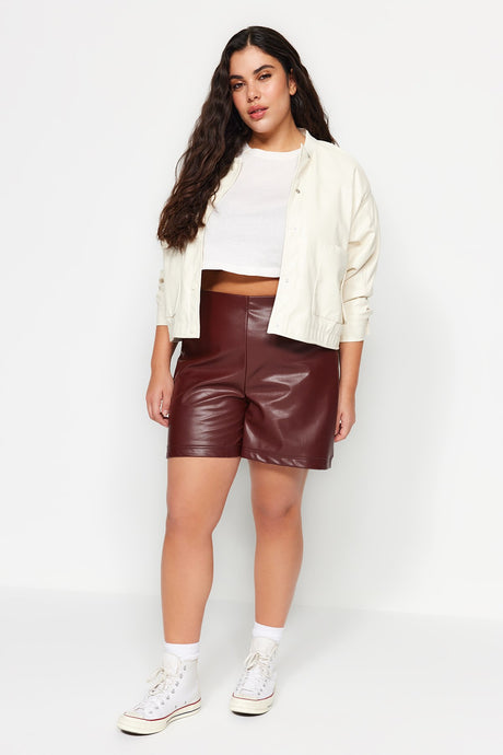 Black Faux Leather Shorts Bermuda Tbbaw24ap00006