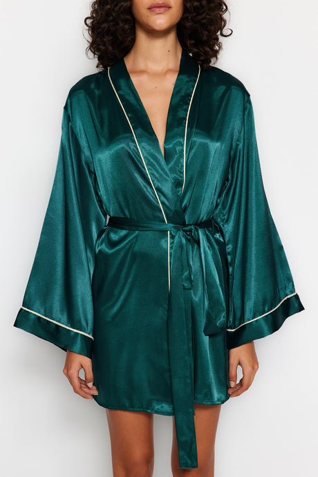 Powder Bib Detailed Wide Sleeve Satin Woven Robe Thmss23sb00017