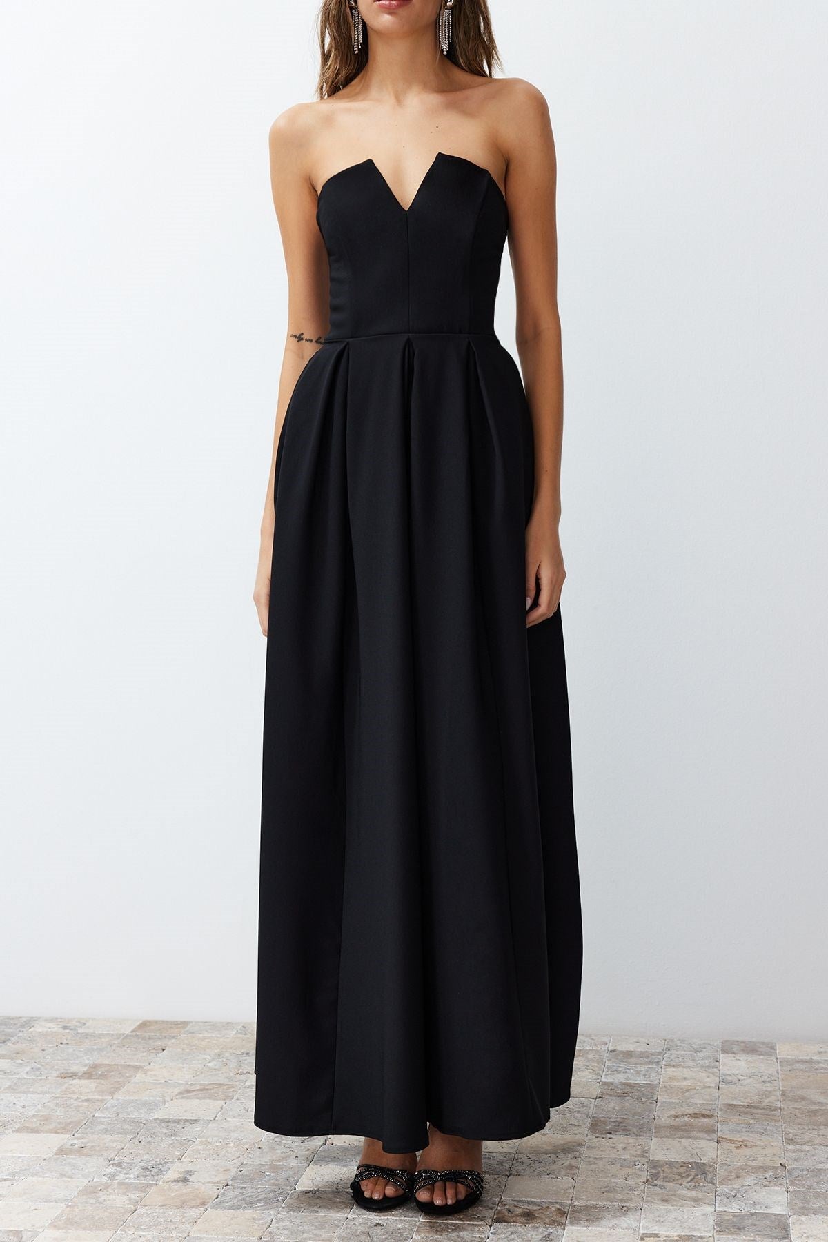 Black Woven Long Evening Dress Tprss24ae00118