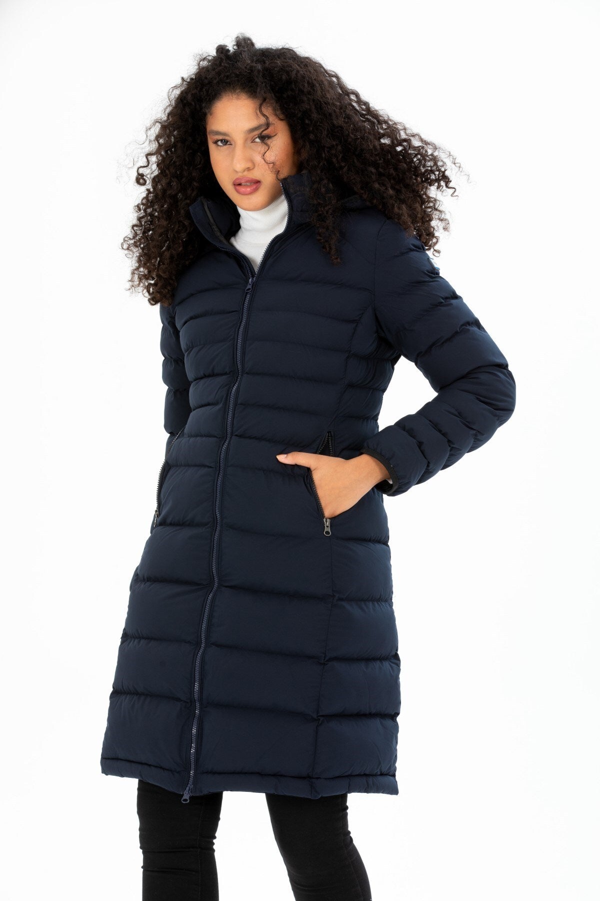 Women Long Removable Hooded Padded Water Repellent Inflatable Coat 8640 Gfx8640