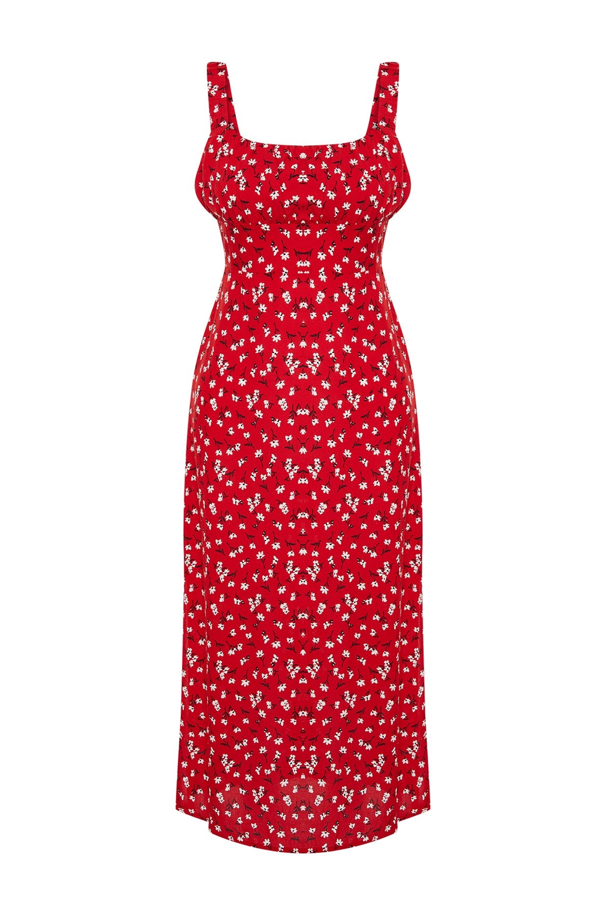 Red Floral Viscose Maxi Woven Dress Twoss24el00613