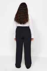 Black High Waist Pleated Woven Pants Tbbss22pl0448