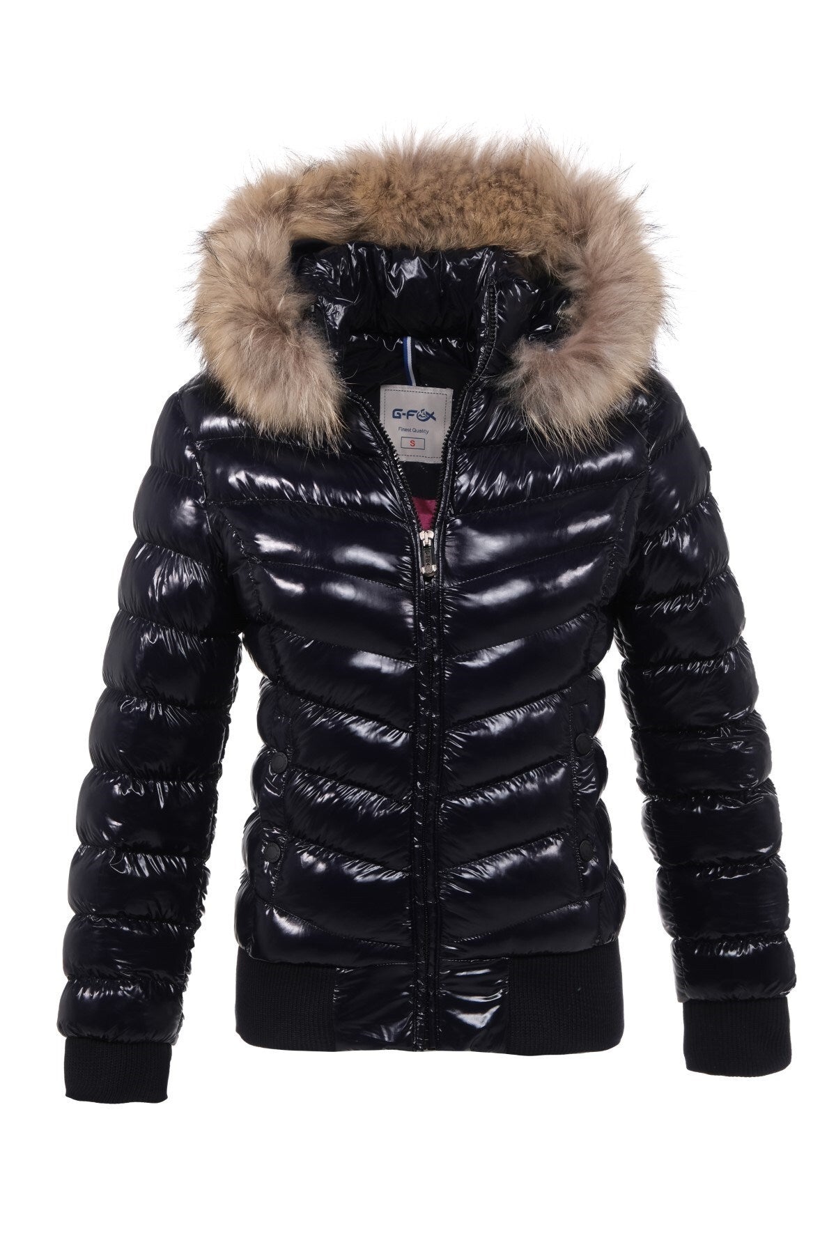 Women's Short Removable Fur Hooded Padded Water Repellent Inflatable Coat 8637 Gfx8637