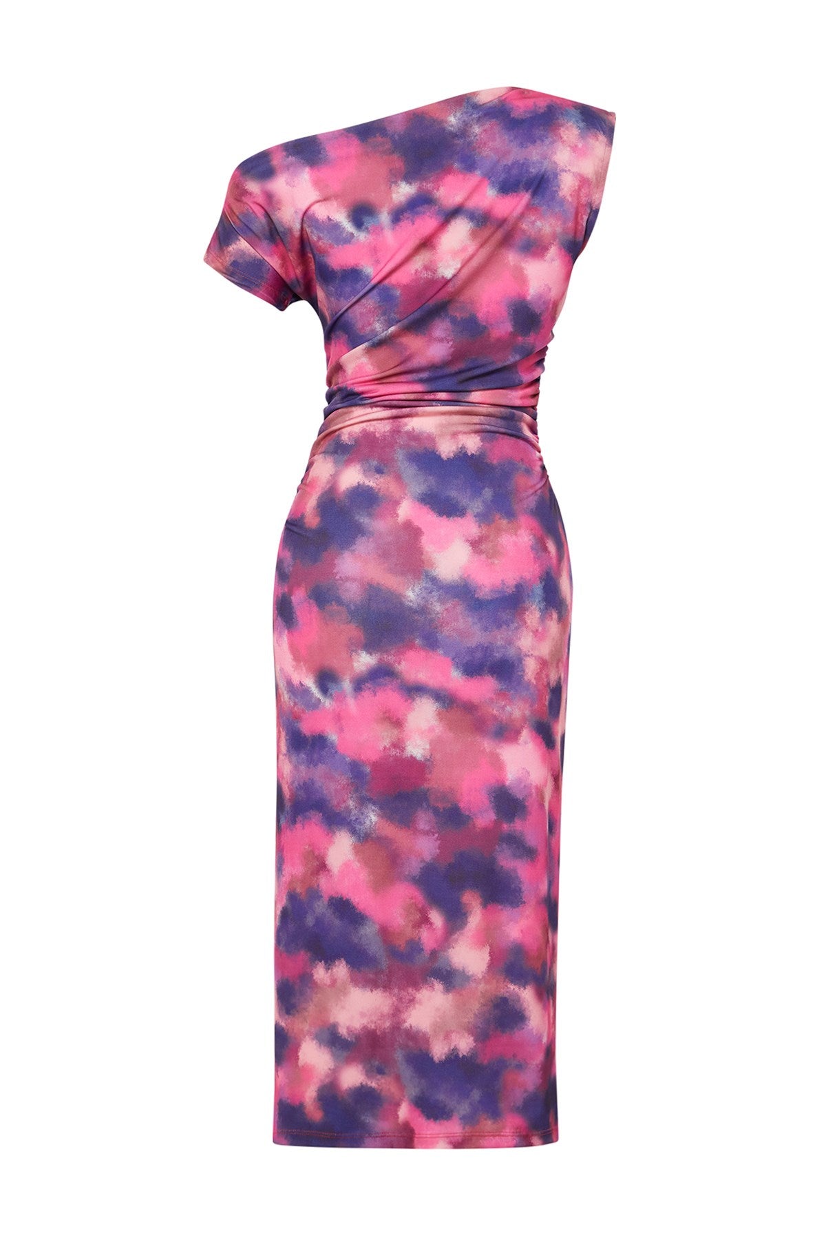 Multicolor Printed Body Fit Boat Neck Zero Sleeve Flexible Knitted Midi Pencil Dress Twoss24el00662