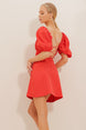 Women's Pink Princess Sleeve Front Draped Zipper Woven Dress Alc-x10638