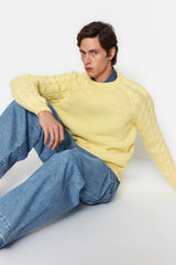 Grey Mens Men Regular Fit Crew Neck Hair Weave Detailed Knitwear Sweater Tmnaw22kz2059