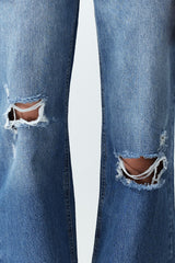 Blue Ripped High Waist Wide Leg Jeans Twoss24je00199