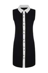 Black Straight Cut Shirt Collar Detailed Mini Woven Dress Twoss24el00844